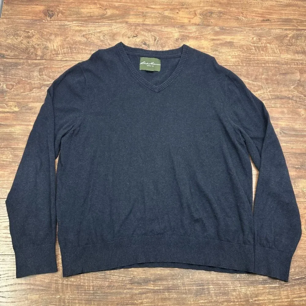 Eddie Bauer Sweater Mens XL Navy Blue Long Sleeve Cotton Cashmere‎ Pullover - Picture 4 of 7